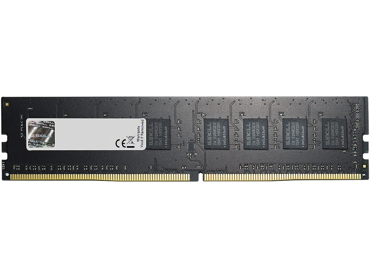 Green printed circuit board with black memory chips, no heat spreader, standard desktop DIMM shape