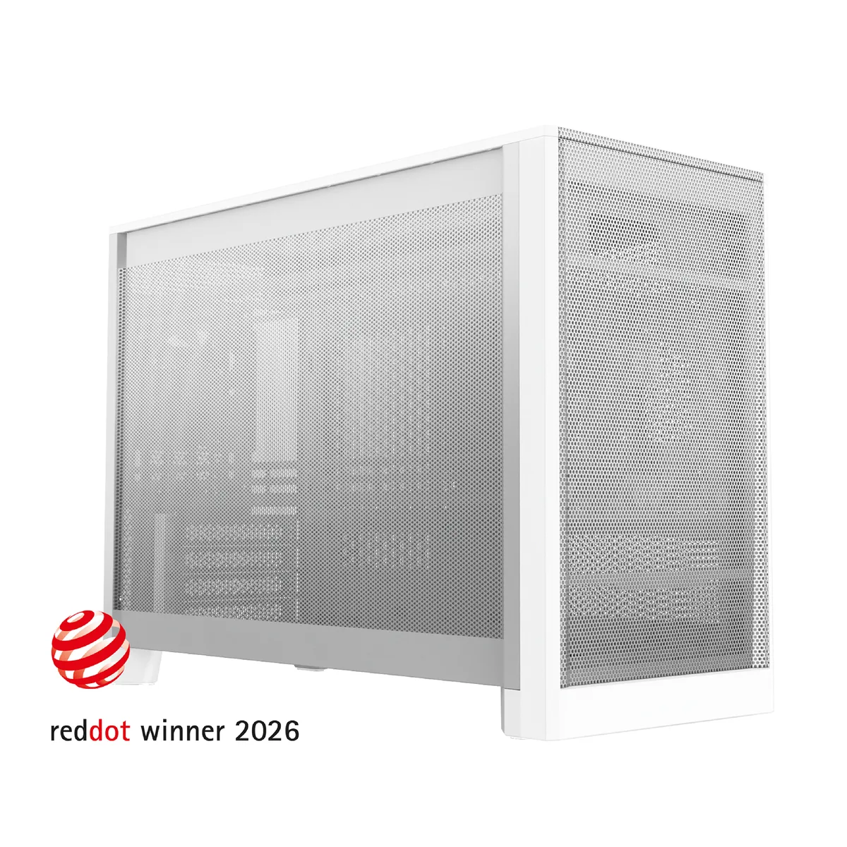White compact micro ATX case with mesh panels, 22.7 litre volume