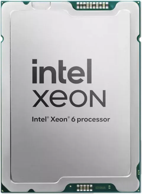 Rectangular green server processor with gold contact pads and silver heat spreader, no graphics output