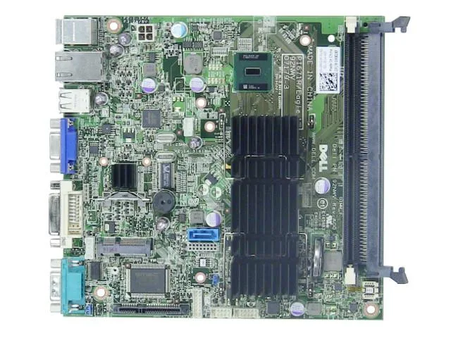 Green rectangular motherboard with silver heatsink and rear I/O ports