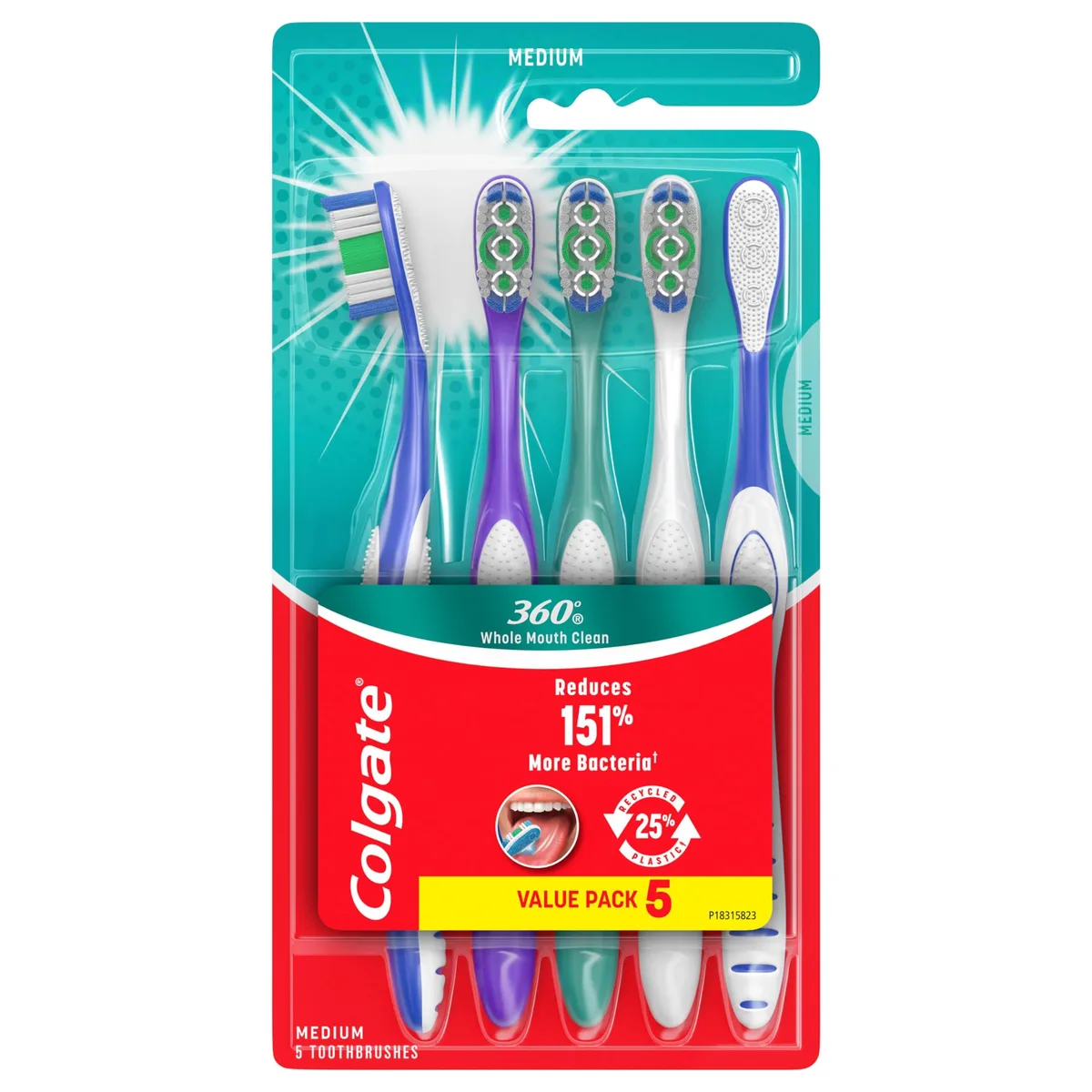  Waterpik 61017963 Colgate 360 Whole Mouth Clean Medium Toothbrushes 5 Pack oral care — preces foto