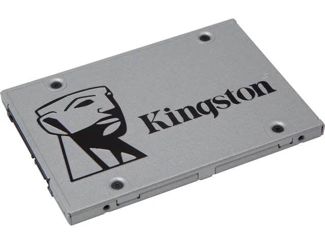 Rectangular 2.5 inch black internal SSD with label showing Kingston UV400 480GB SATA III