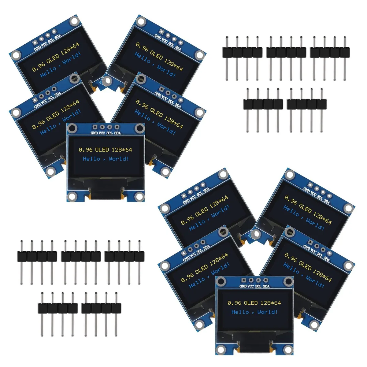 KEHIPI KEHIPI 10 PCS 0.96 inch 128x64 OLED SSD1306 I2C Display Board Blue Yellow development board — zdjęcie produktu