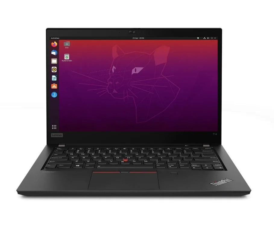 Black ThinkPad T14 Gen 2 laptop, 14 inch matte display, compact business form factor