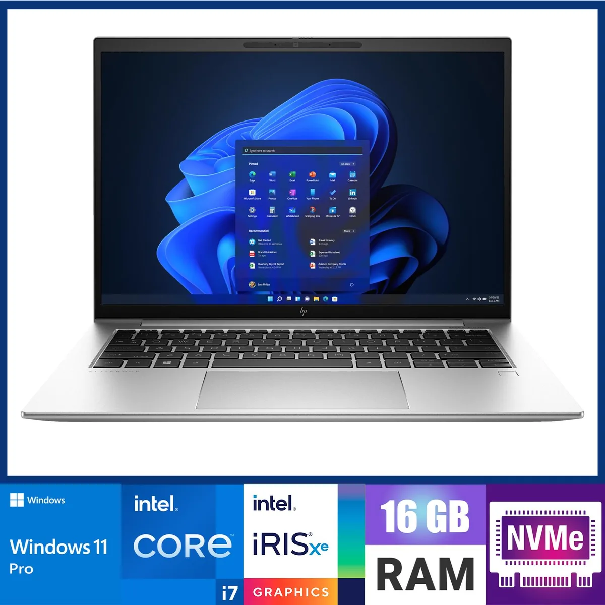 Silver 14-inch business laptop with matte anti-glare display, ultrathin chassis, non-touch IPS screen