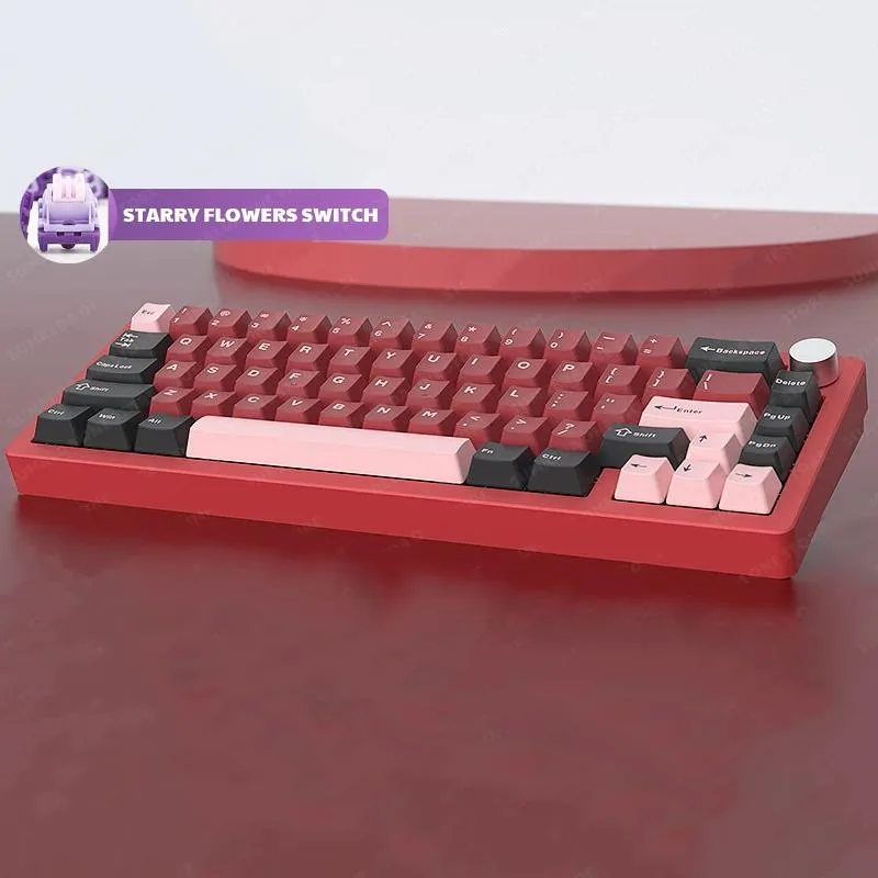 Red CNC aluminium 60 percent keyboard with 66 keys and RGB backlight