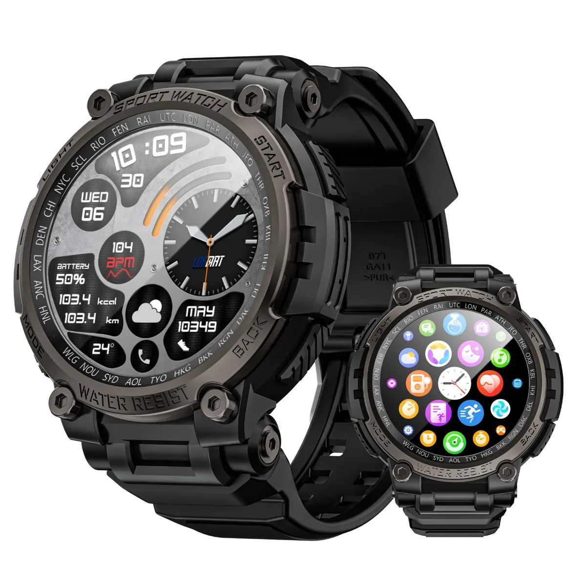 LOKMAT LOKMAT ATTACK MAX smartwatch black 1.54" IP68 Bluetooth 5.1 100+ modes — product photo