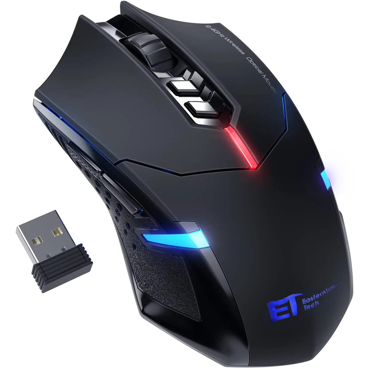 Black wireless gaming mouse ergonomic shape matte finish RGB lighting disabled