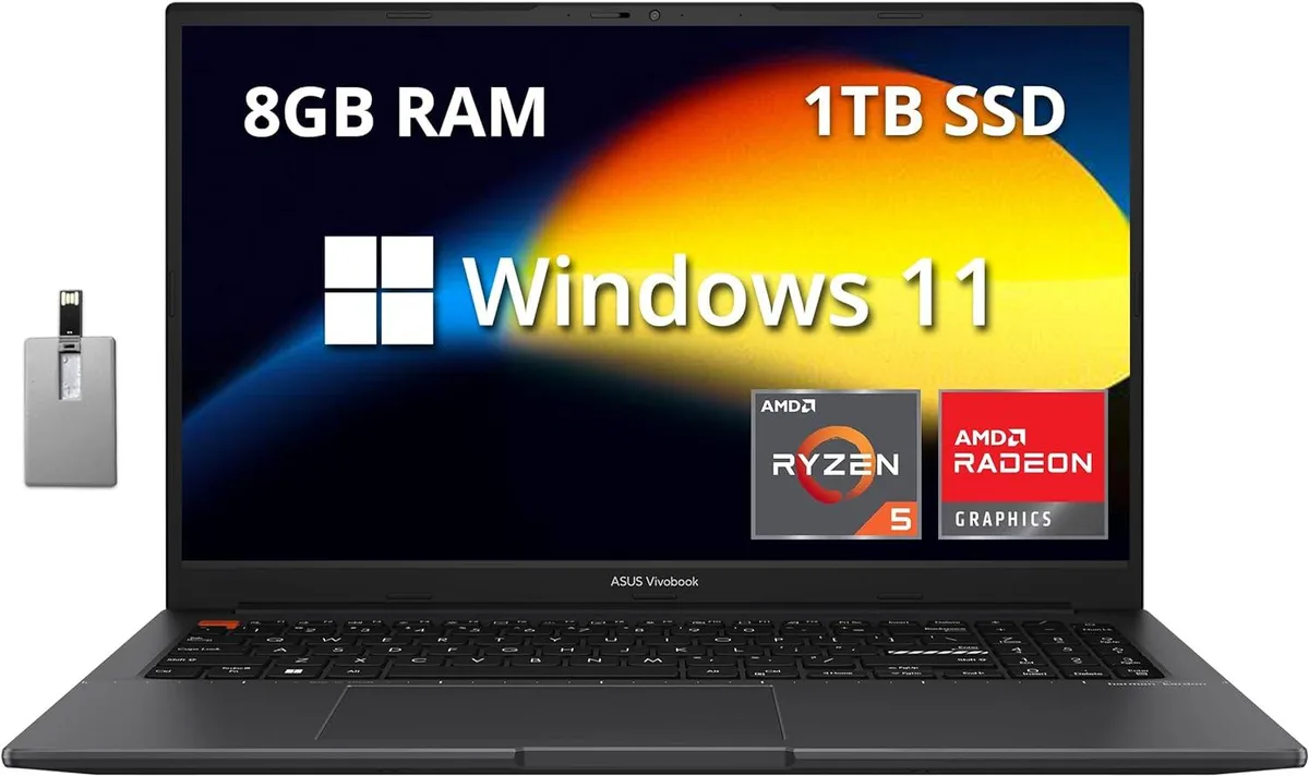 ASUS ASUS VivoBook S 15 Slim 15.6" FHD Ryzen 5 5600H 8GB 1TB Indie Black 32GB Hotface USB Card — product photo