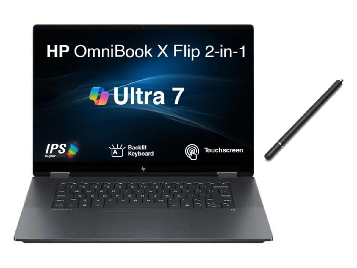 Grey 16 inch 2-in-1 touchscreen laptop with stylus