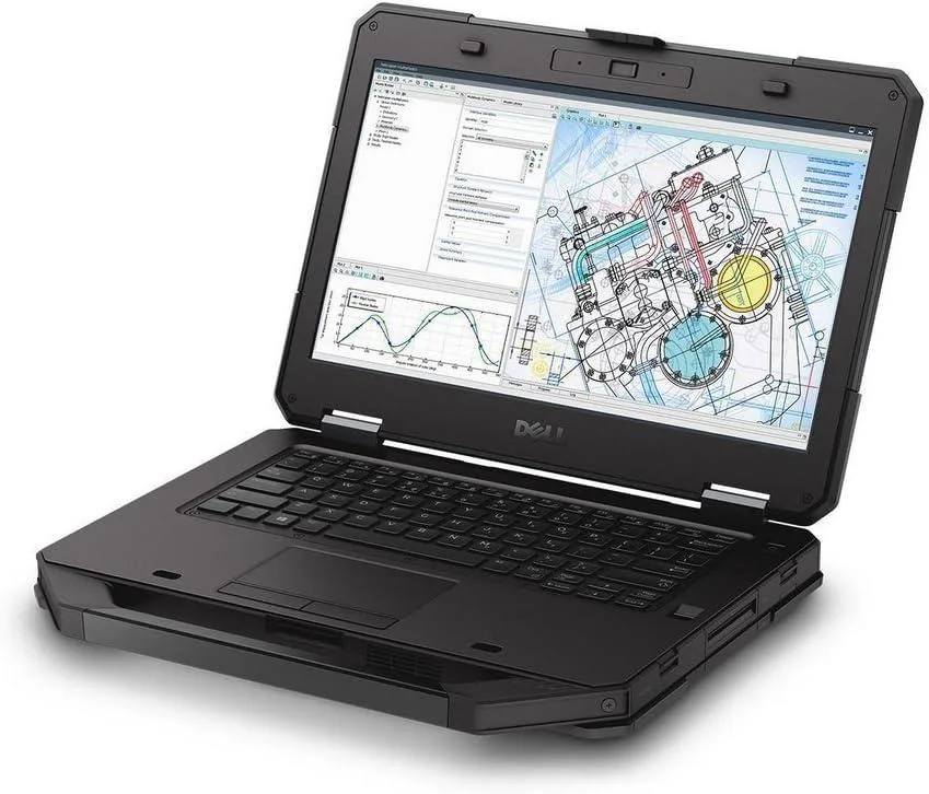 Black rugged laptop with 14 inch touchscreen and sealed backlit keyboard