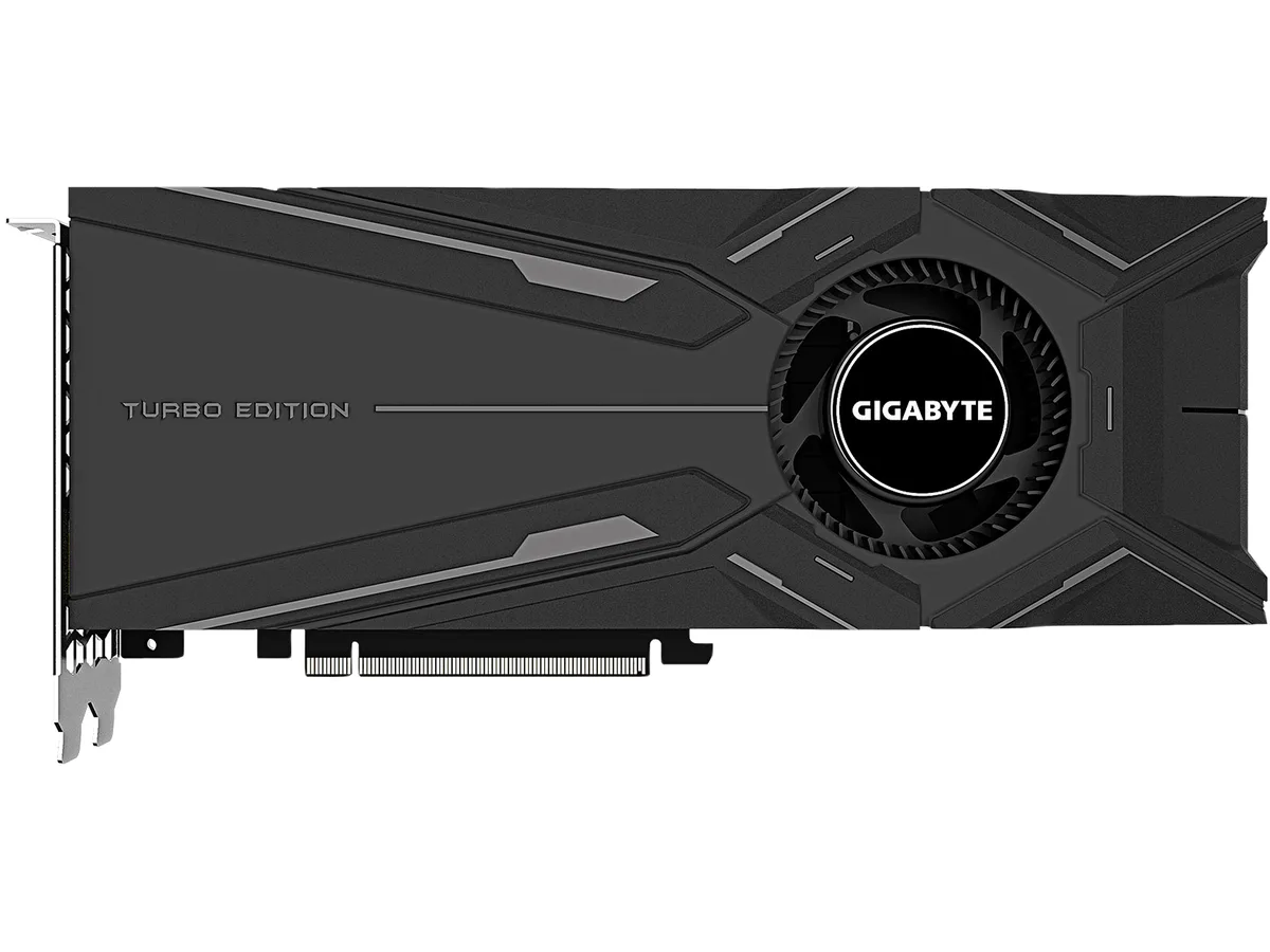 A dual-slot graphics card with a silver turbo fan cooler and metal backplate, 272 mm long