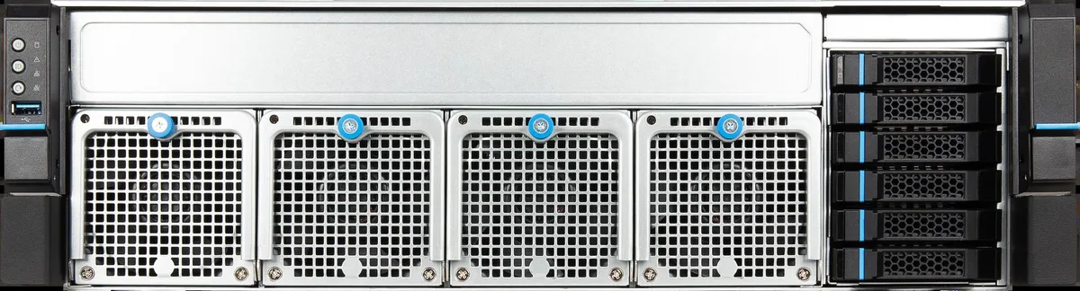 3U rack server chassis silver finish front panel drive bays visible