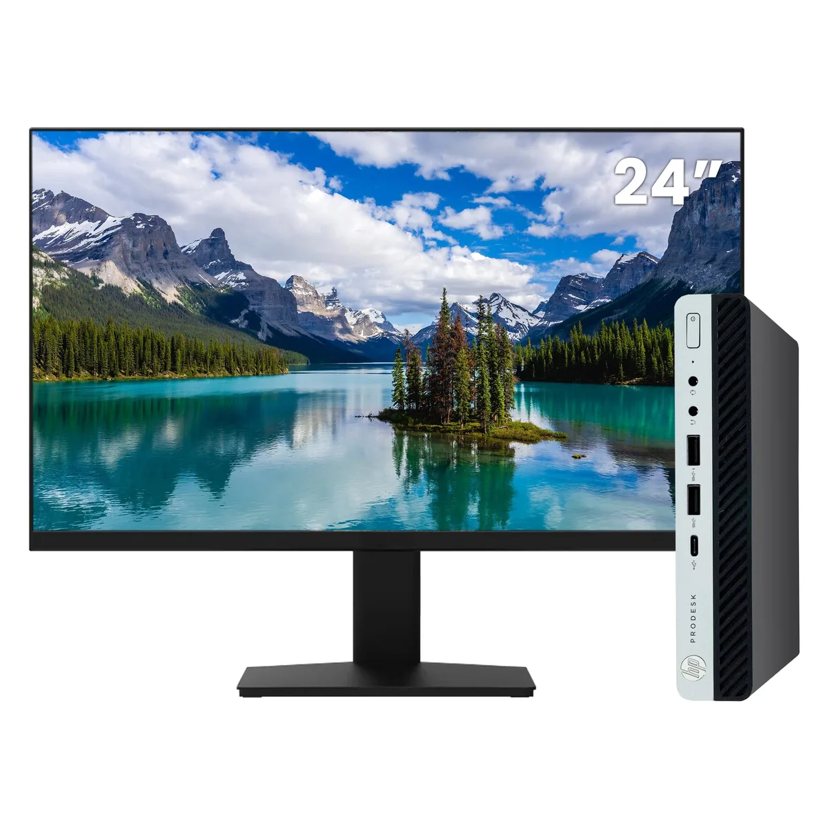 HP HP ProDesk 600 G5 Tiny desktop PC i5-9500T 32GB 512GB NVMe 24" monitor — photo du produit