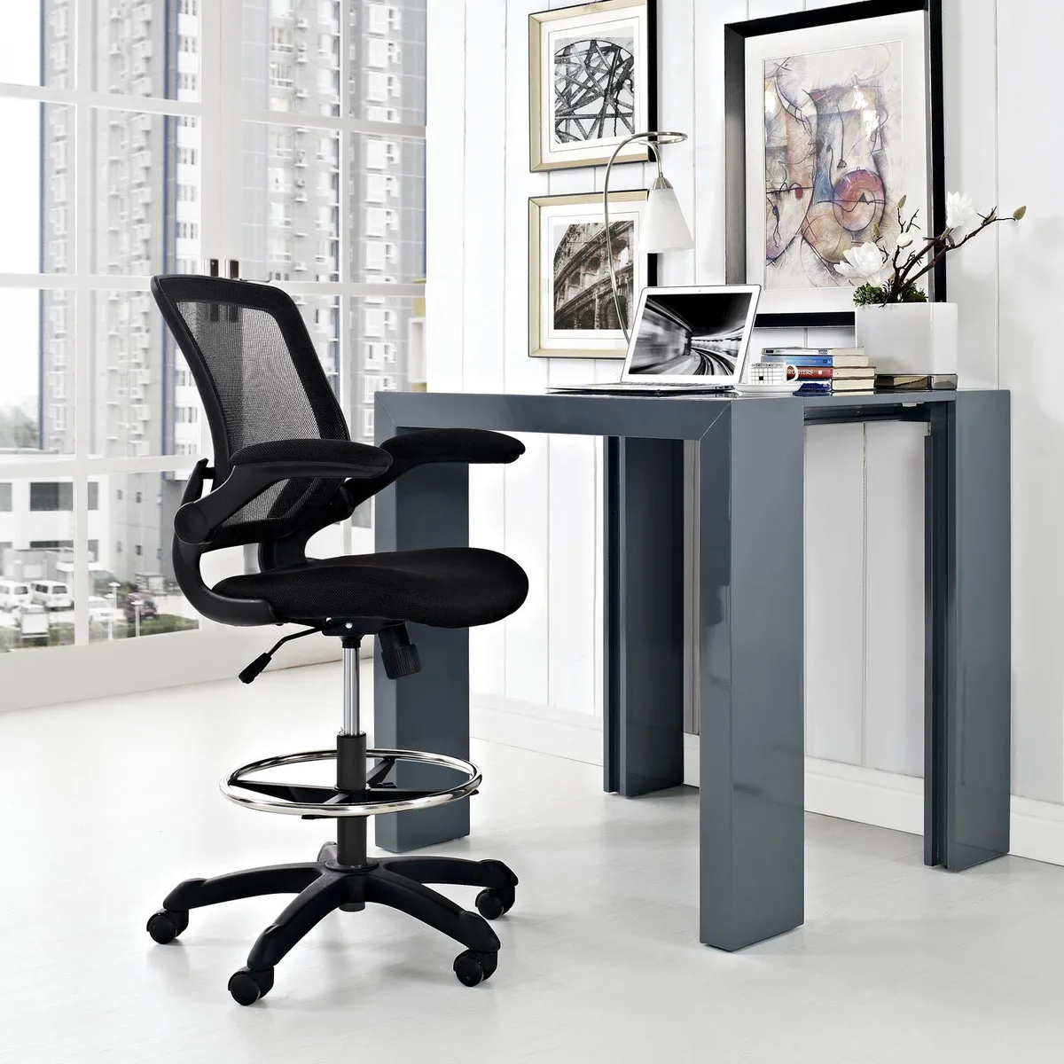 LexMod LexMod EEI-1423 Veer Drafting Stool Black Mesh 34 lb — fotografija proizvoda