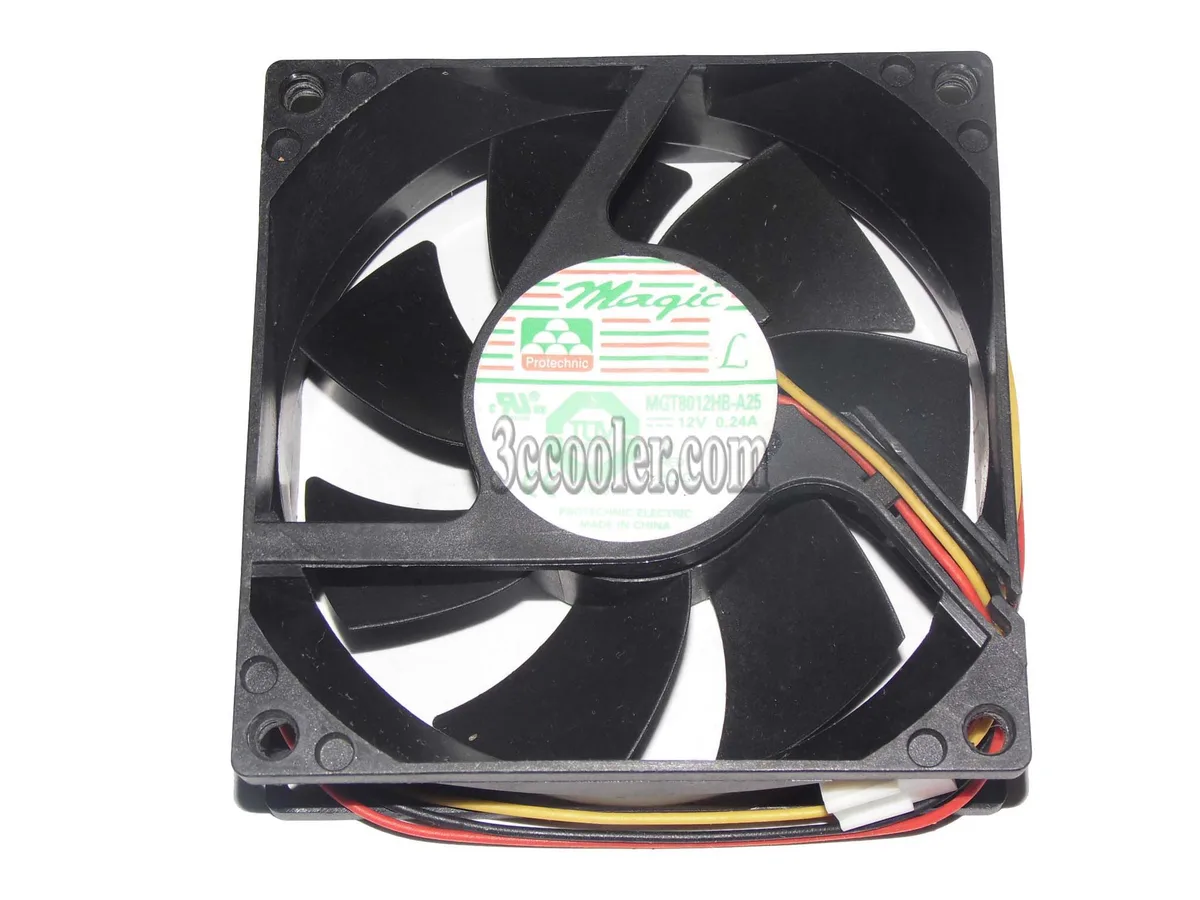 Black 80mm square fan 25mm thick 3-pin connector