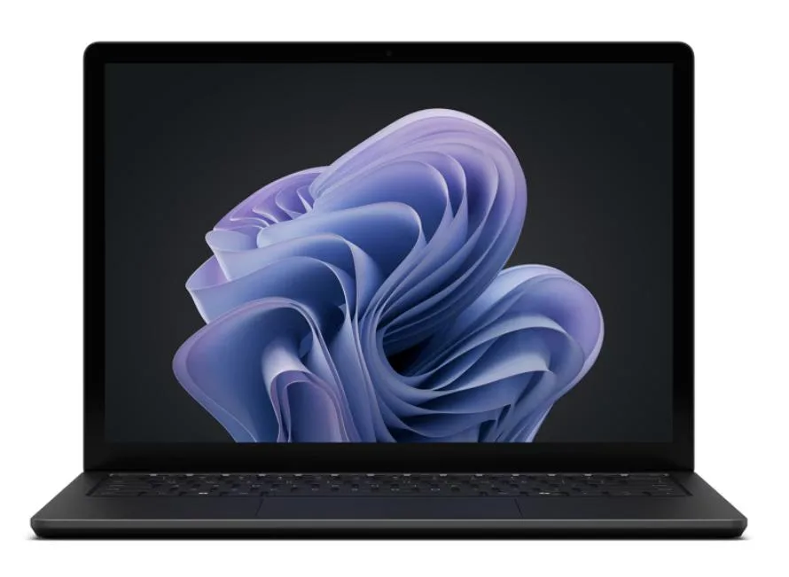 Black anodized aluminum 13.5-inch touchscreen laptop closed on a plain background