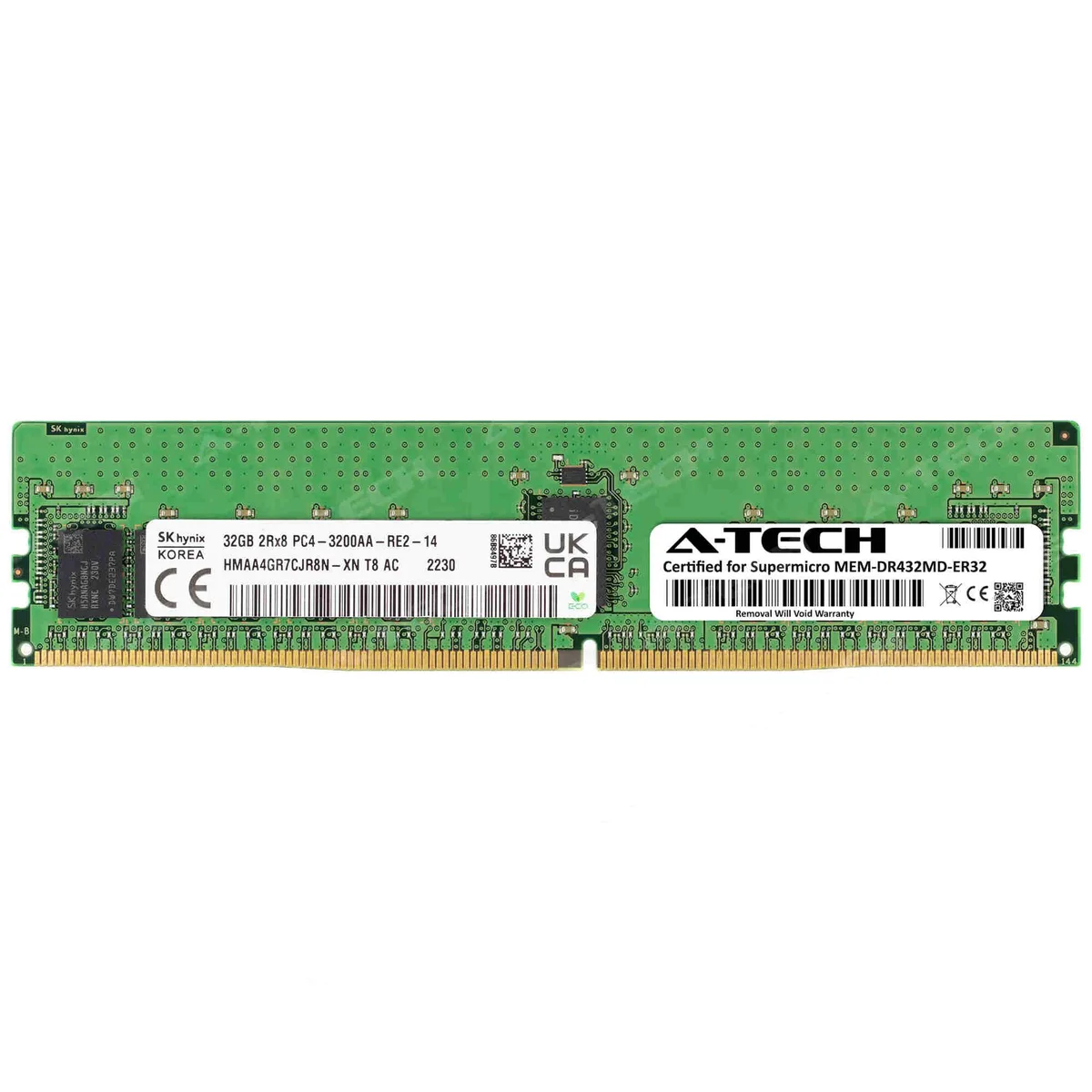 Green rectangular DDR4 server memory module with gold contacts and black chips