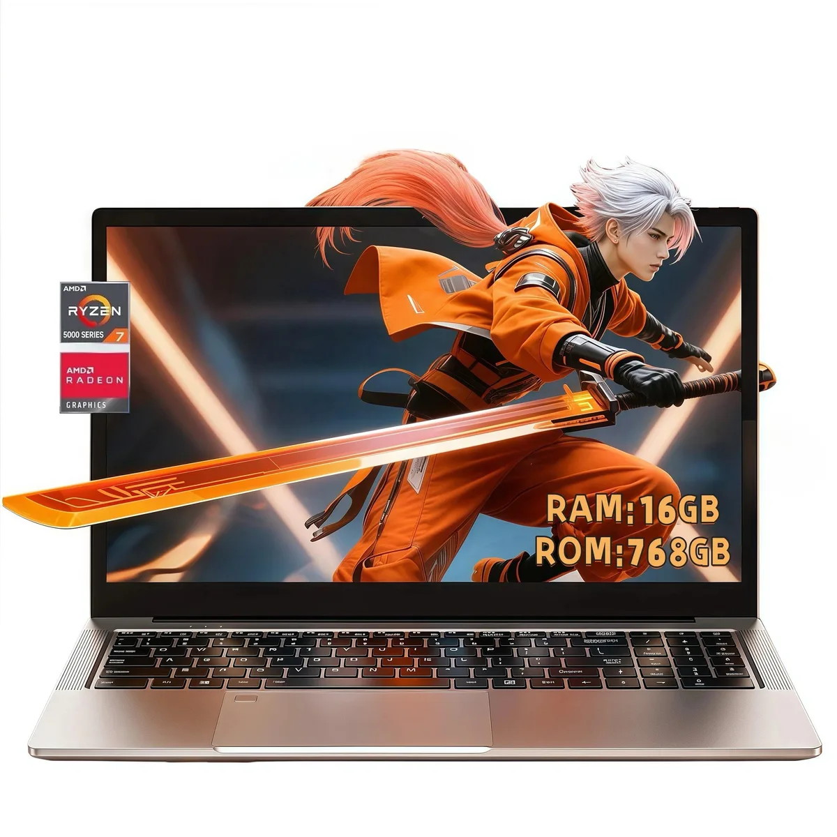 Gray 15.6 inch laptop with metal shell and backlit keyboard