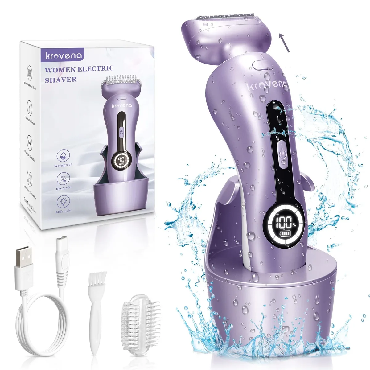  krovena ER520 women's foil shaver purple 1.5h charge 90min run IPX7 — fotografie produktu
