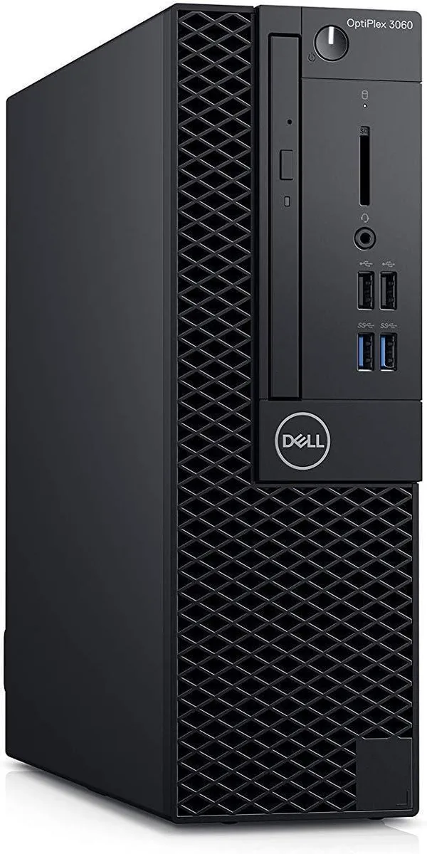 Small black rectangular Dell OptiPlex 3060 SFF desktop tower