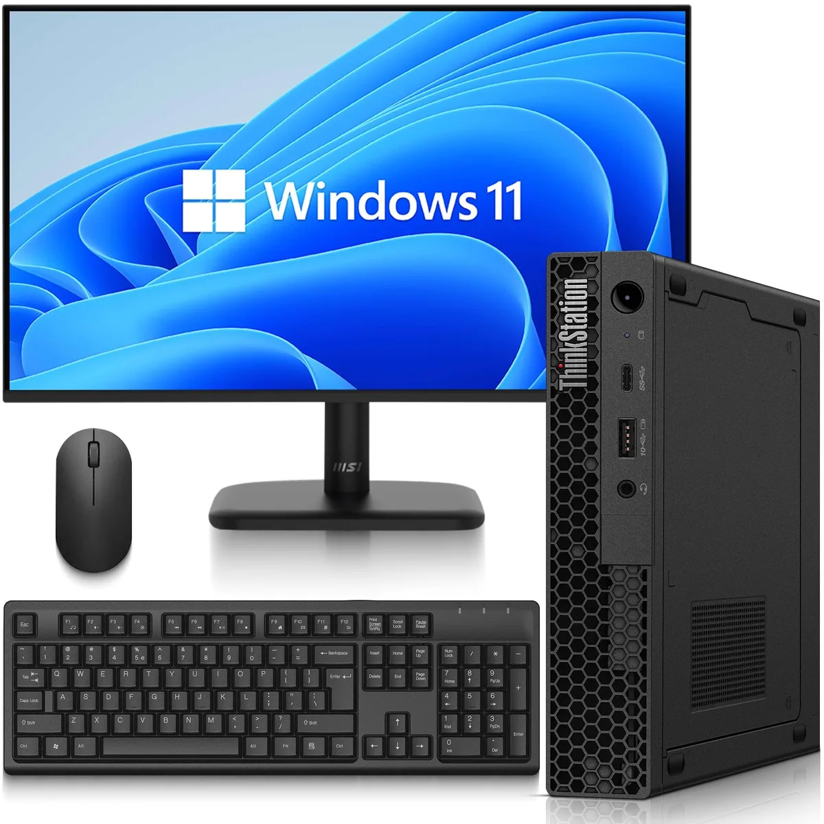 Lenovo Lenovo ThinkStation P340 Tiny PC i5-10500T 8GB 256GB 24in monitor — product photo
