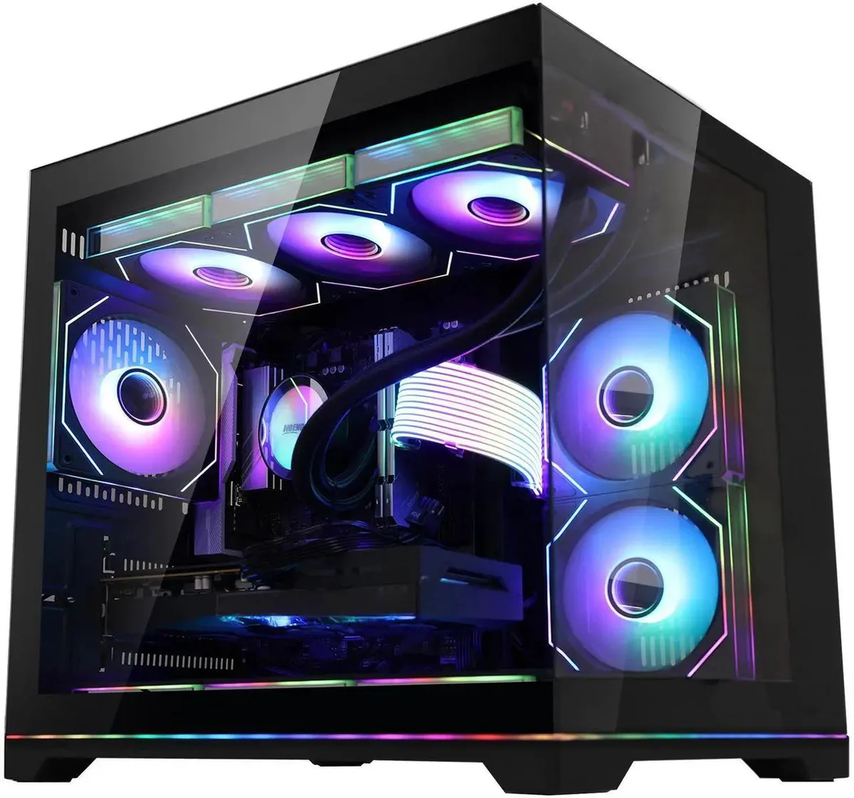 Hoengager Hoengager Gaming PC Ryzen 5 9600X RX 9060 XT 16G 32GB DDR5 3TB 360 Liquid Cooler Black — product photo