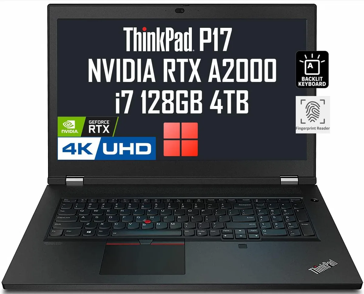 Black 17.3 inch mobile workstation with narrow bezel display and backlit keyboard