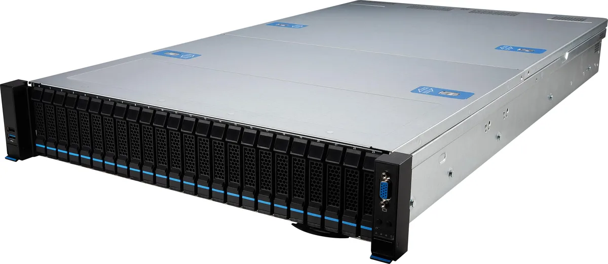 Silver 2U rack server chassis with 24 front drive bays