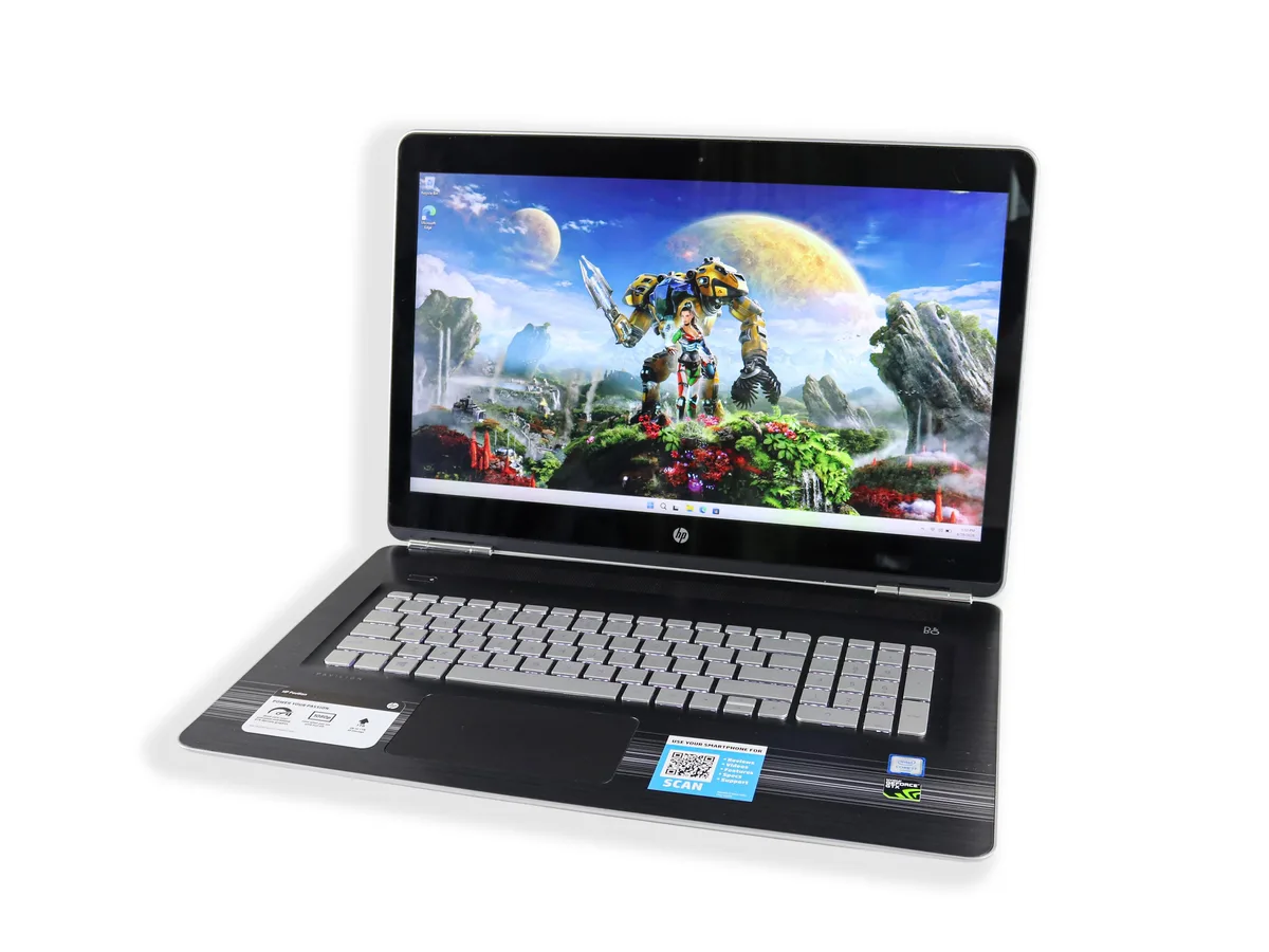 Silver 17.3 inch gaming laptop with backlit keyboard and numeric keypad