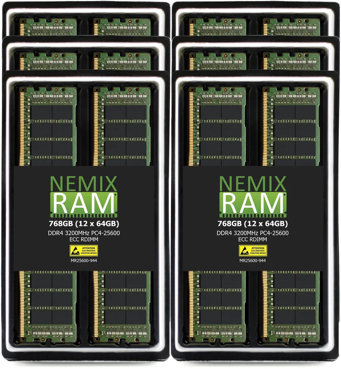 NEMIX RAM NEMIX RAM 768GB (12x64GB) DDR4 3200 PC4-25600 4Rx4 CL22 288-Pin ECC RDIMM memory upgrade — photo du produit