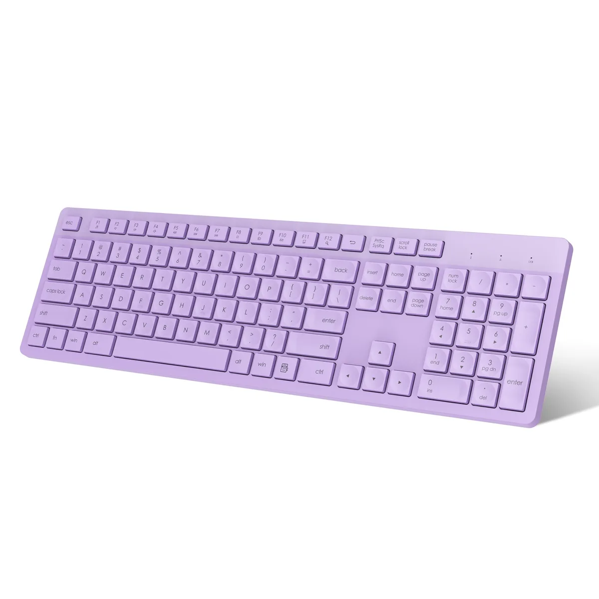 Purple full-size wireless keyboard with foldable stand and 106 scissor-switch keys