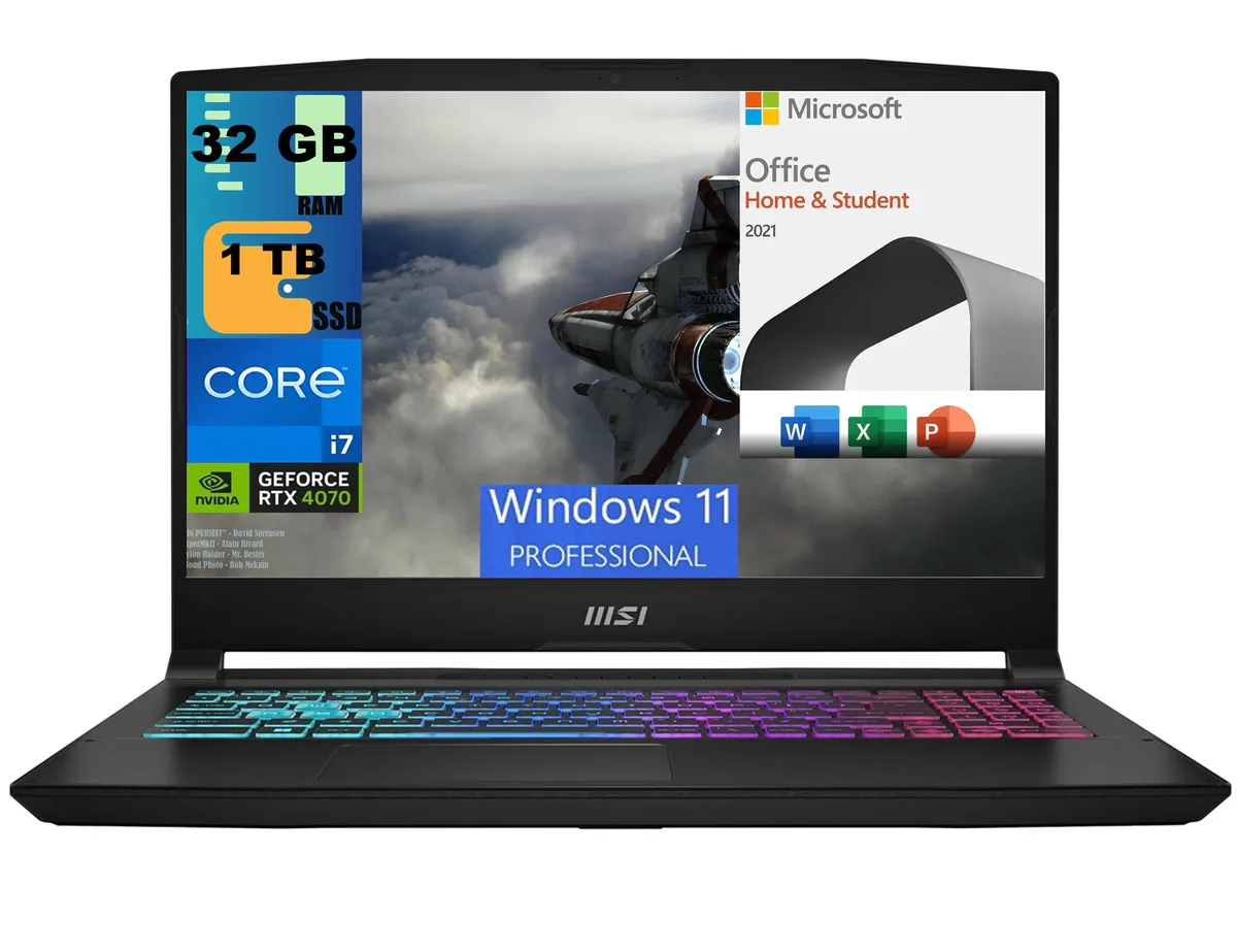 Black 15.6 inch gaming laptop with QHD anti-glare display and four-zone RGB keyboard
