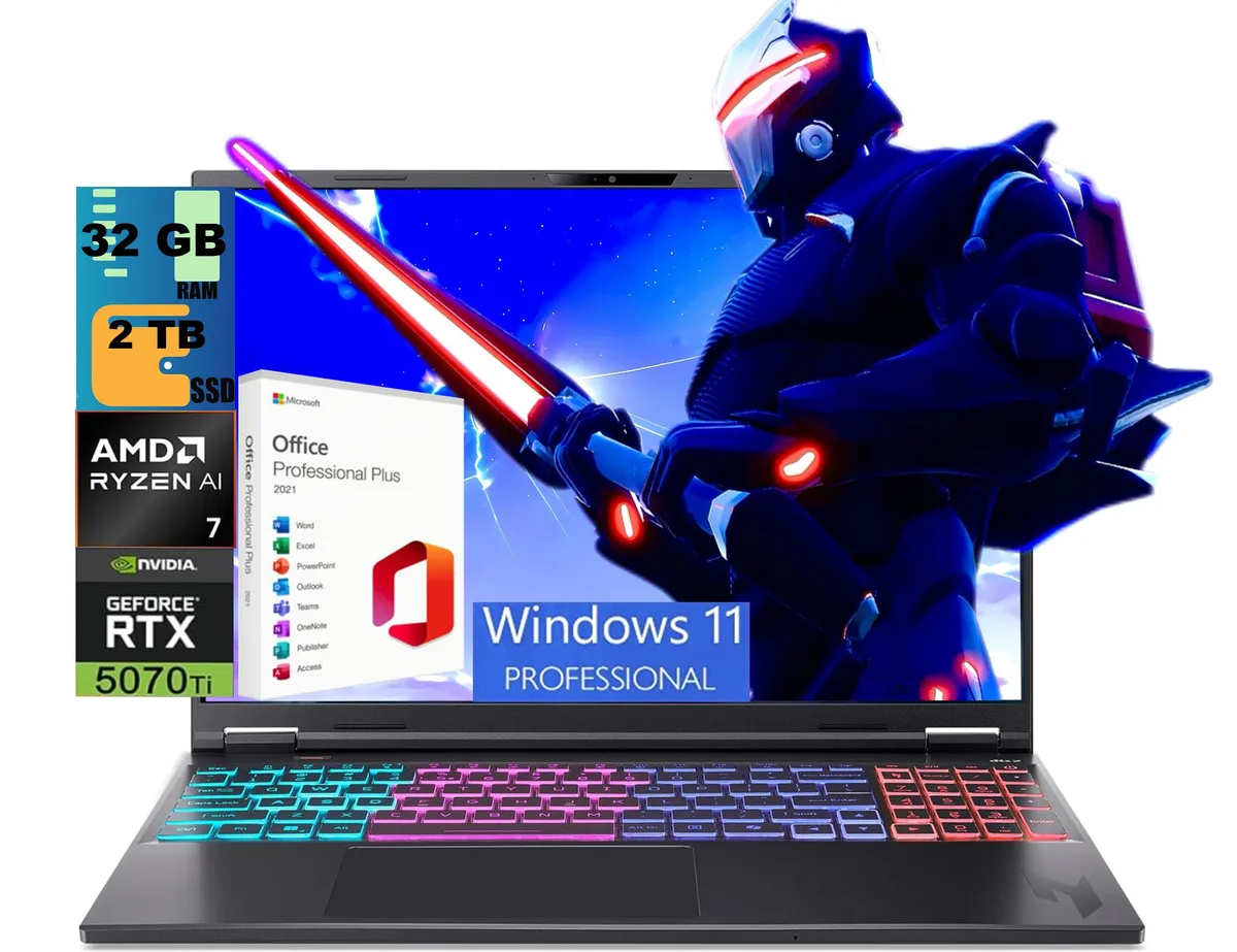Black 16 inch gaming laptop with matte finish and backlit keyboard