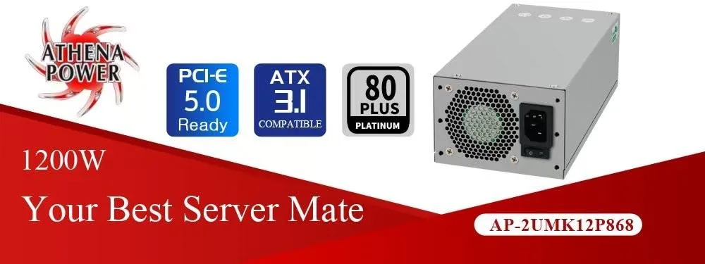 Silver rectangular 2U server PSU with dual fans and mesh grille