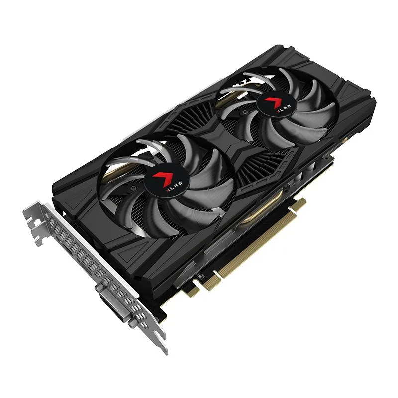 PNY GeForce GTX 1660 Ti dual-fan graphics card in black and silver
