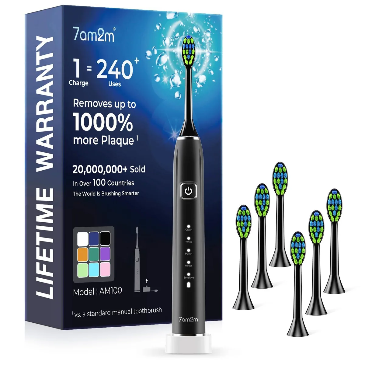  Waterpik Sonic Electric Toothbrush 7AM2M White 6 Heads — product photo
