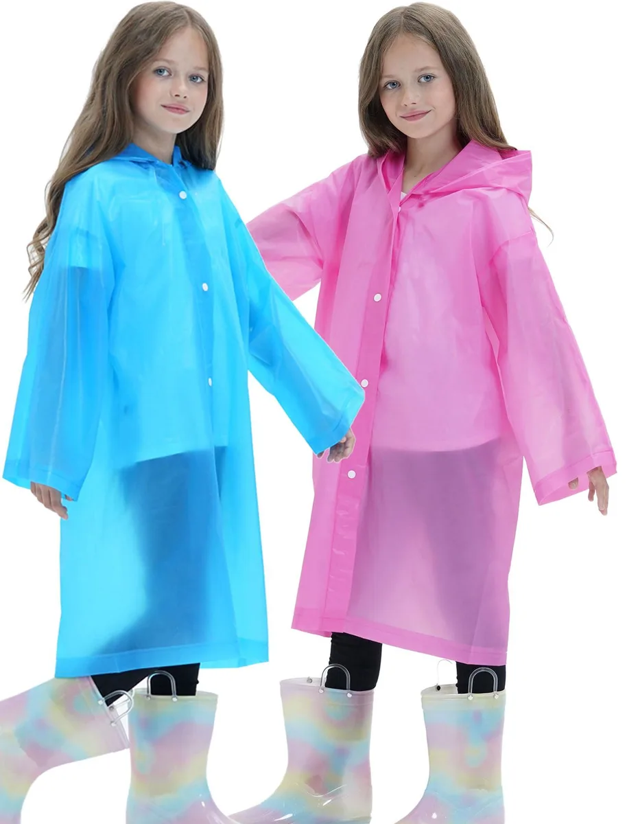  Borogo 2-Pack EVA Rain Ponchos Blue Toddler 135cm 43in 26in 41in 15in 18in 13in 0.15mm — תמונת המוצר