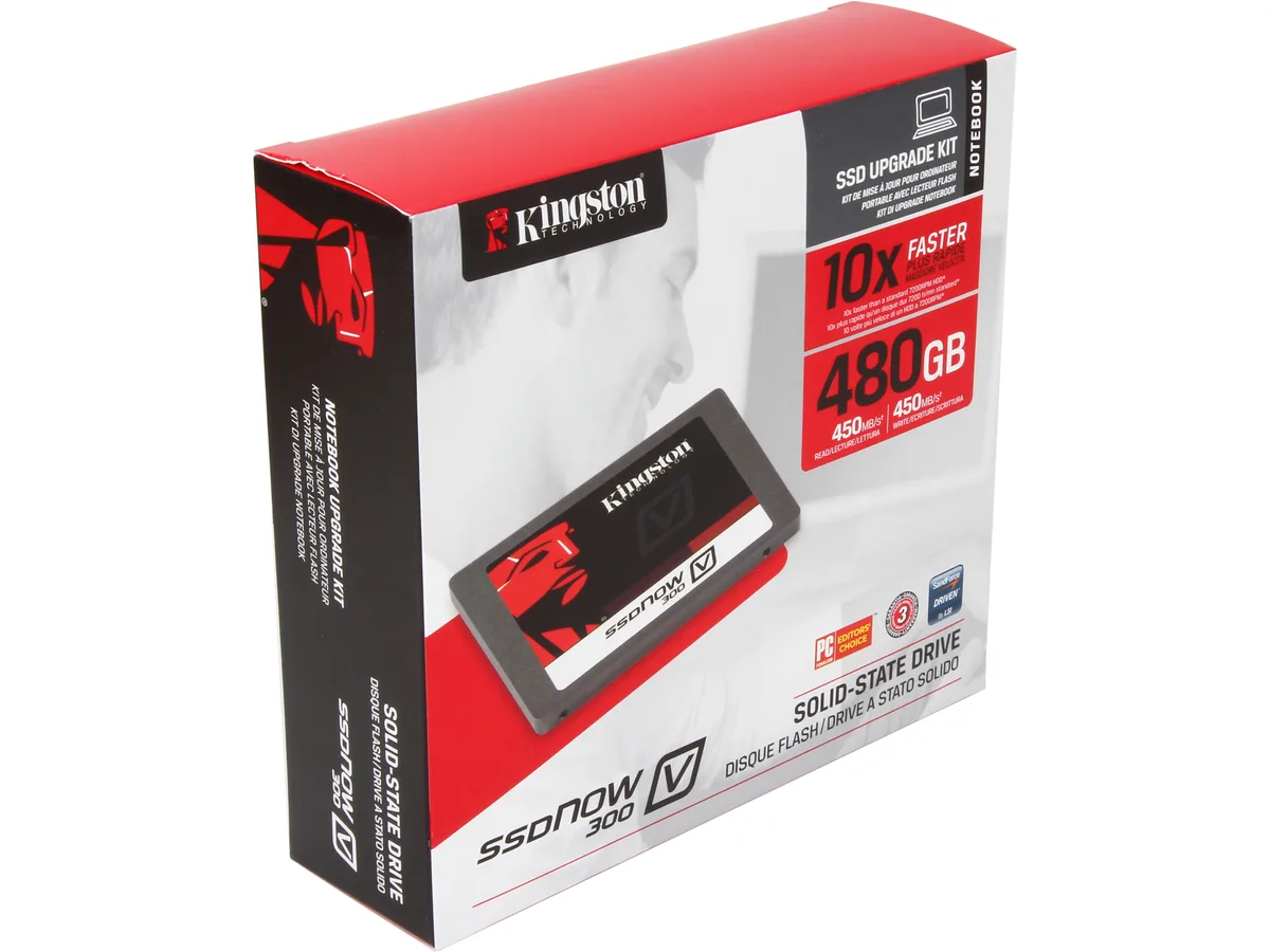 Kingston Technology Corp. Kingston SSDNow V300 SV300S3N7A/480G 480GB 2.5" SATA internal SSD Notebook Bundle Kit w/Adapter — photo du produit