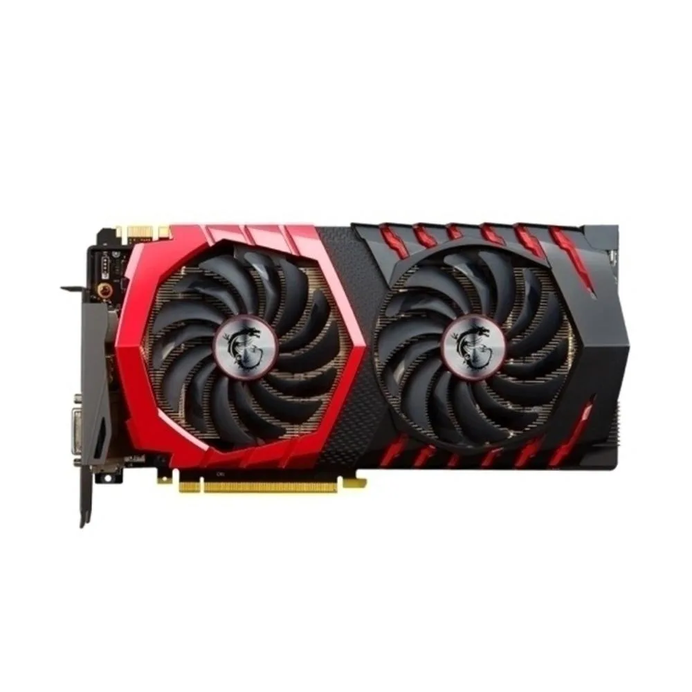 MSI GeForce GTX 1080 GAMING 8G graphics card with dual-fan cooler in black and silver finish
