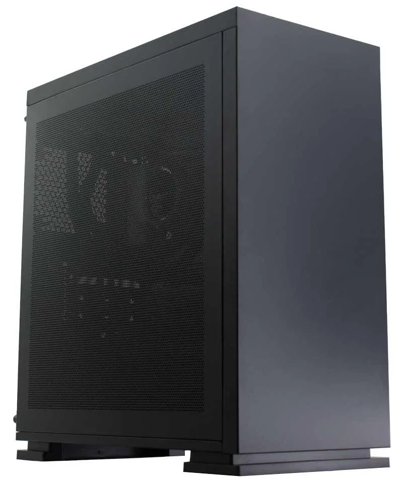 Black desktop tower with air cooling and clean lines