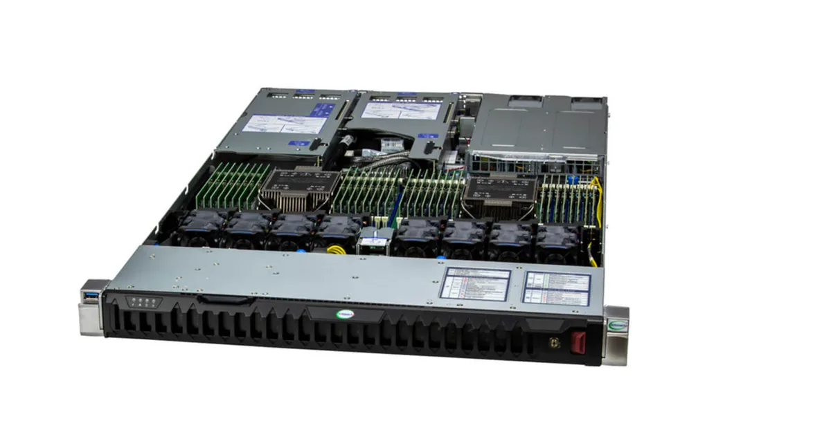 1U rack server, silver front panel, eight 2.5 inch drive bays, dual Xeon Gold 6542Y processors