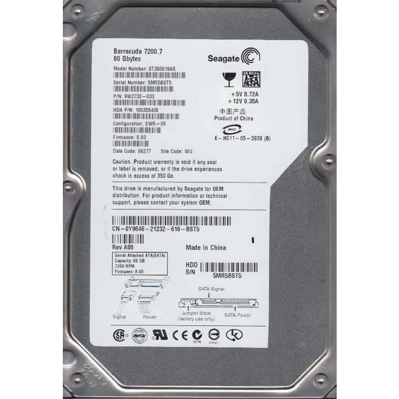 Seagate Seagate Barracuda ST380819AS 80GB 7200 RPM 8MB SATA 3.5" internal hard drive — product photo