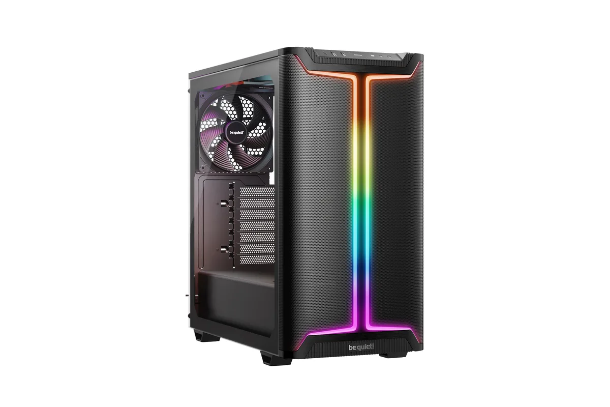 Black ATX mid-tower case with tempered glass side panel