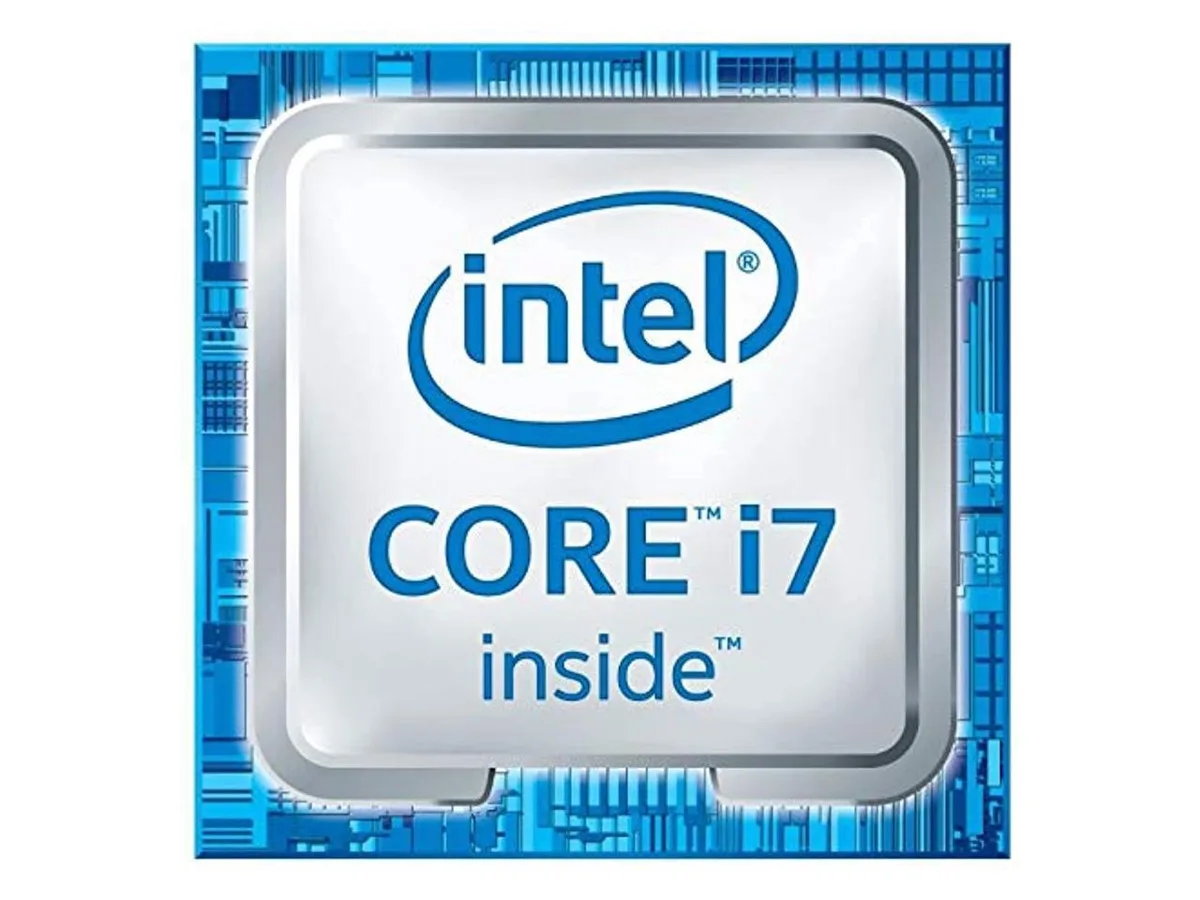 Silver square desktop CPU with gold contact pads and green substrate, no cooler included