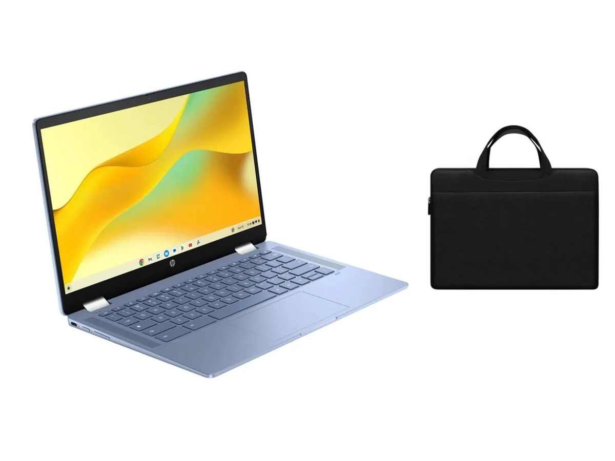 Blue 14-inch convertible laptop with 360-degree hinge and touchscreen