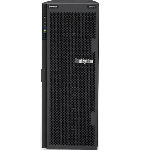 Tall silver tower server with front drive bays
