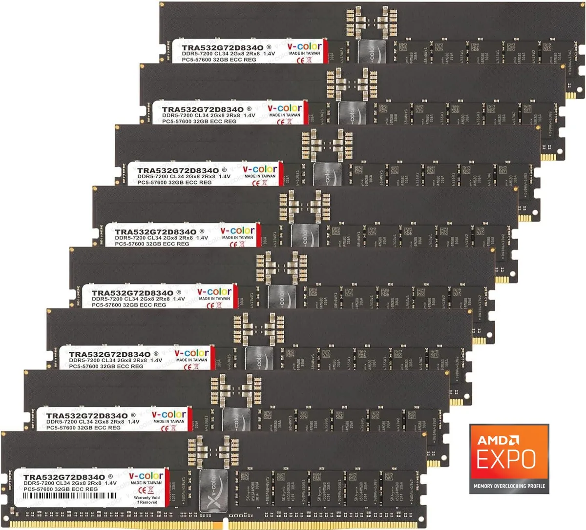 V-color V-color WRX90 OC R-DIMM 256GB (8x32GB) DDR5 7200 CL34 1.4V ECC Registered Memory Upgrade — 제품 사진