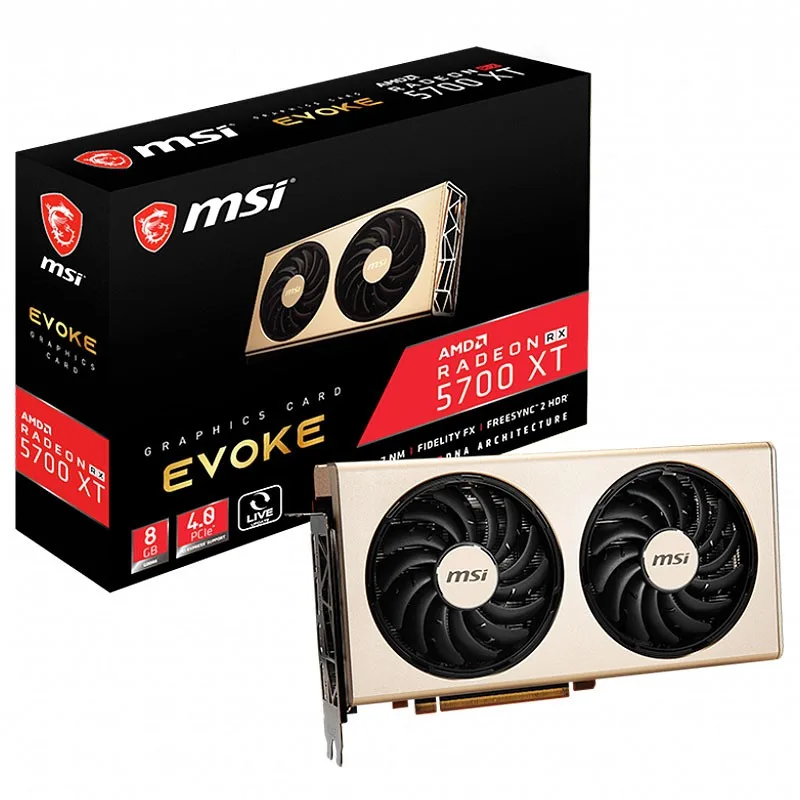 MSI Radeon RX 5700 XT EVOKE graphics card with dual-fan cooler and silver backplate