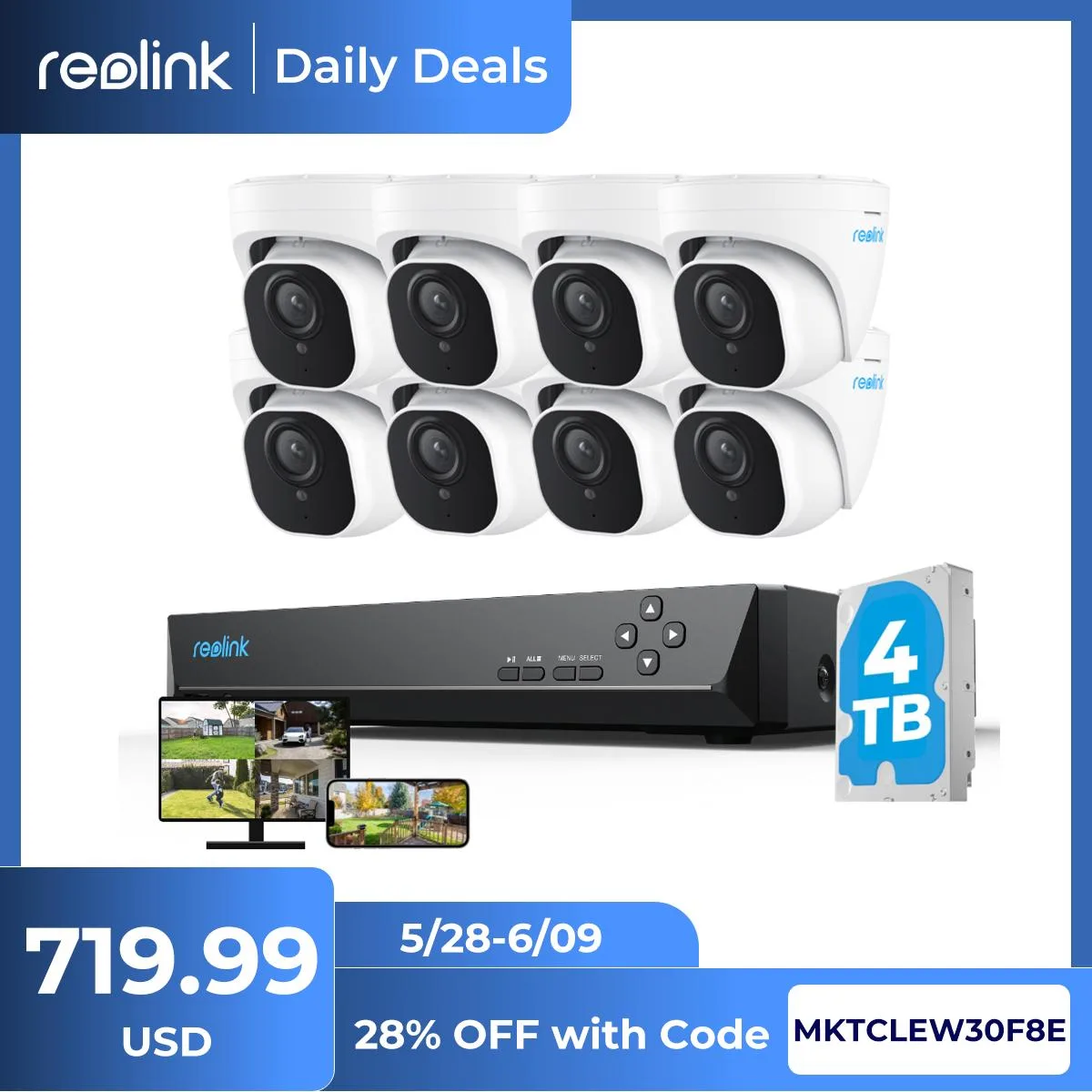 Reolink Reolink RLK16-800D8-A 4K 16CH NVR Kit 8 Cameras 4TB HDD — toote foto